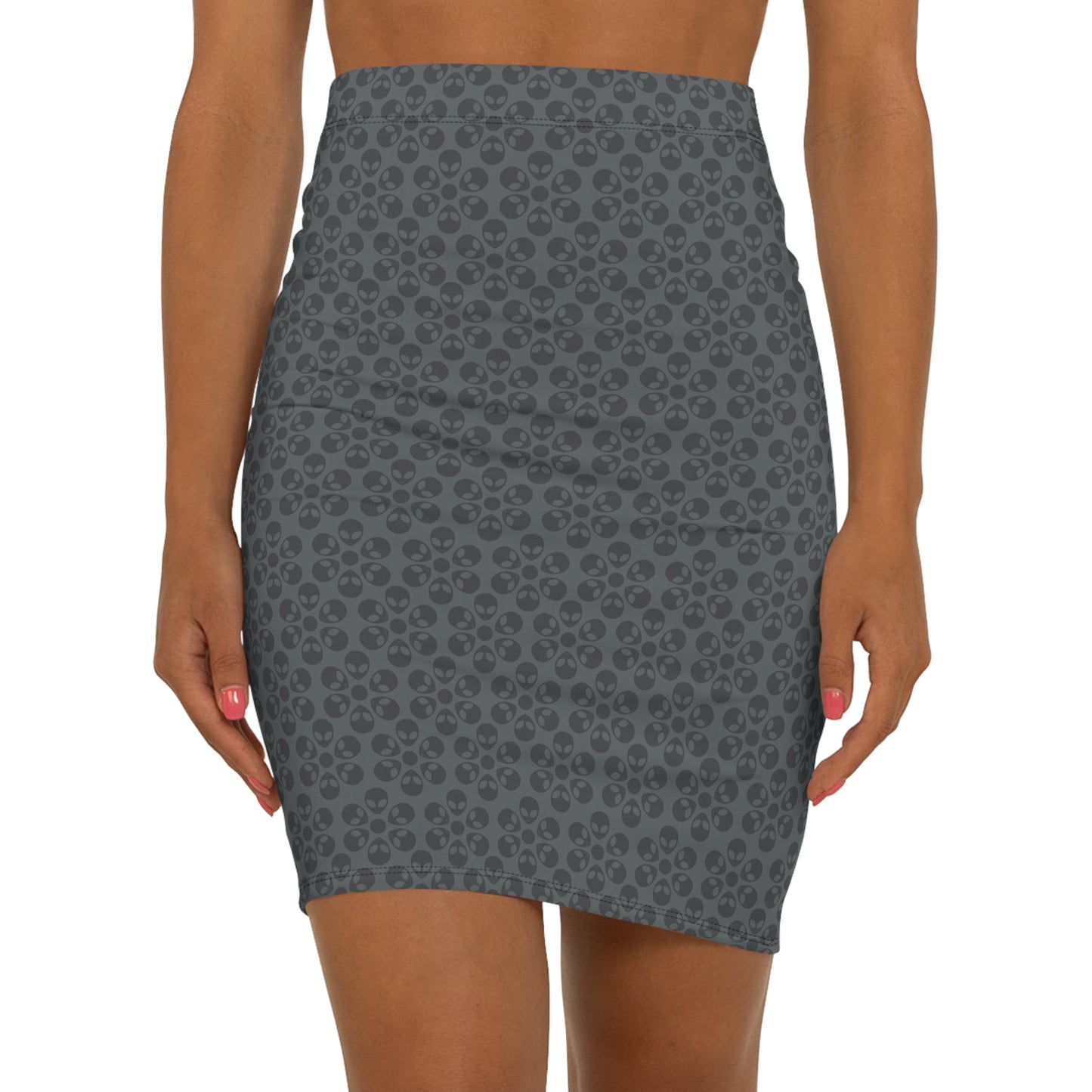 Womens MidWaist Pencil Skirt  Alien Flowers Dark Grey