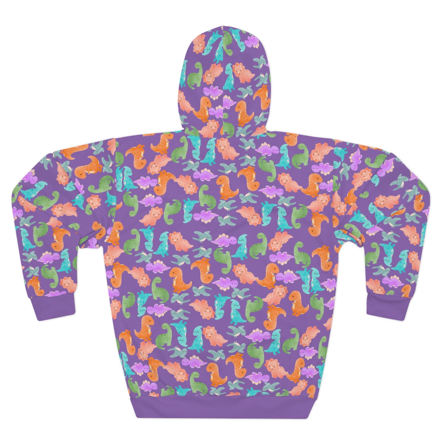 Colorful Dino Unisex Pullover Hoodie Cozy Beach Vibe Sweatshirt Gift for Ocean Lovers Fun Casual Wear Homewear Rainbow Dinos Light Purple