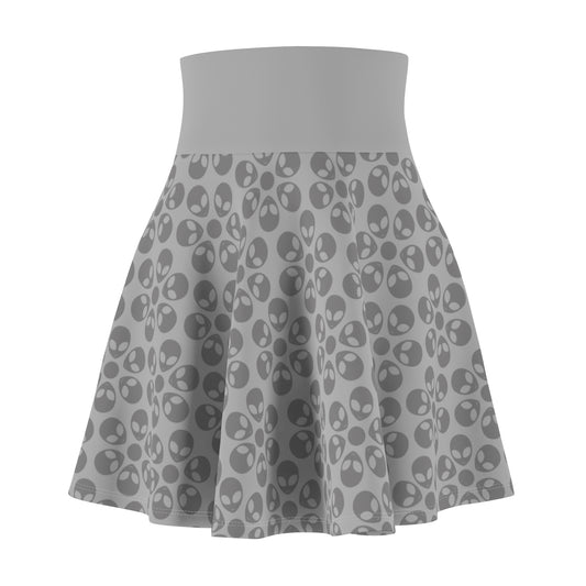 Skull Pattern Womens Skater Skirt Cute AOP Skirt Gothic Summer Wear Festival Outfit Alternative Fashion Alien Flowers Light Grey