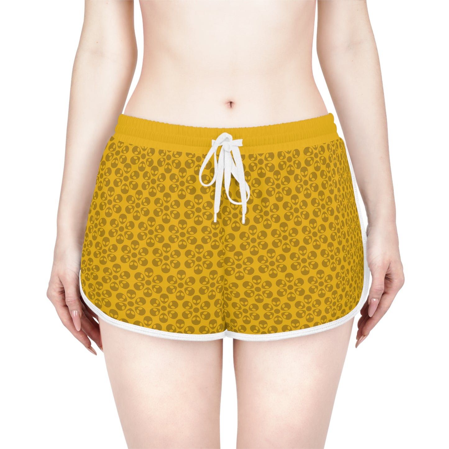 Womens Relaxed Shorts  Alien Flowers Yellow