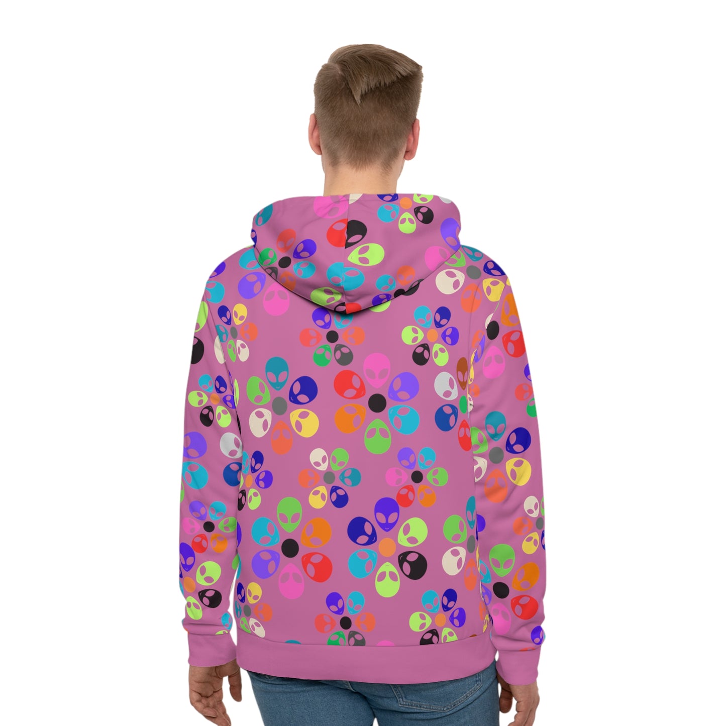 Mens Hoodie Alien Rainbow Flowers Light Pink