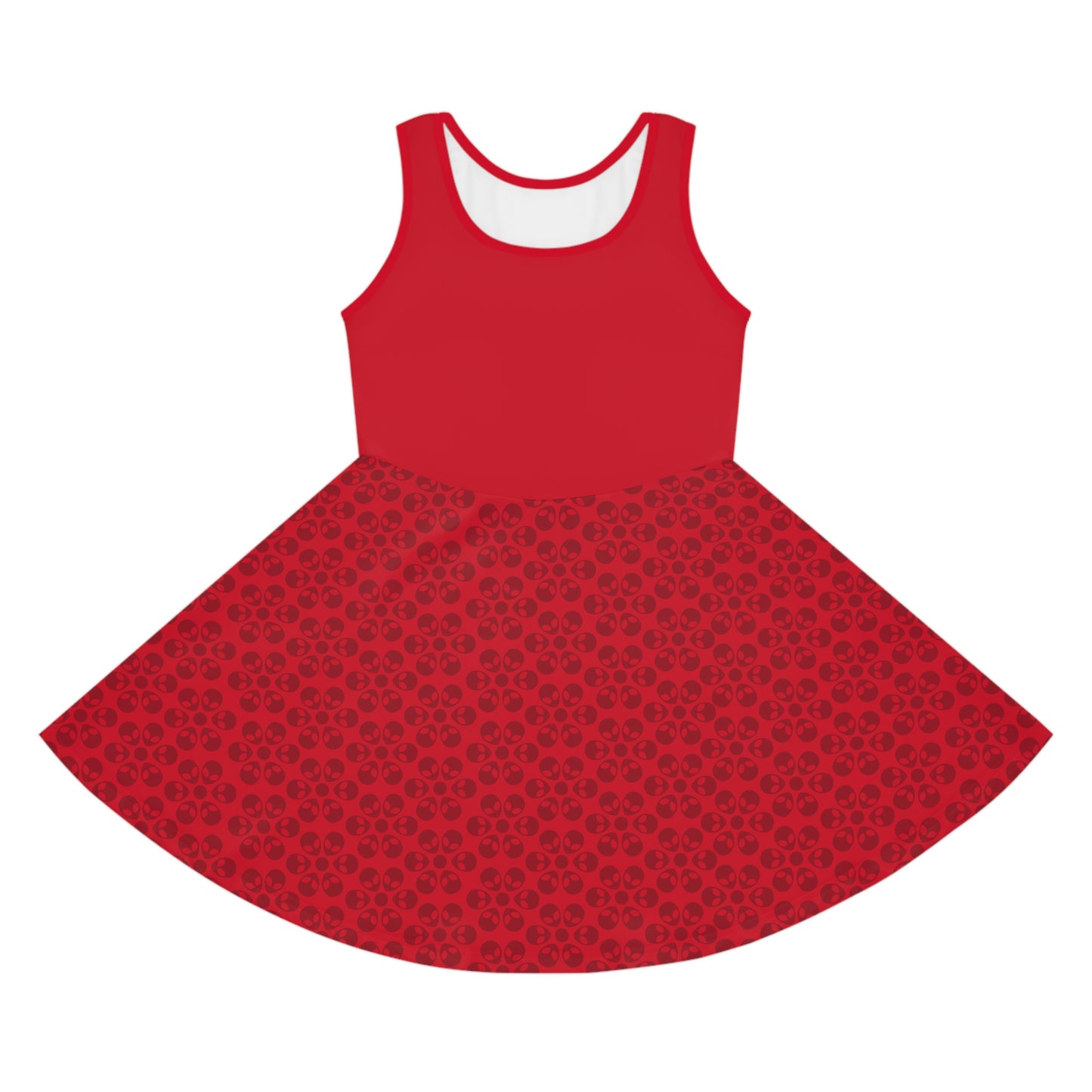 Girls Floral Sleeveless Sundress Cute Summer Dress Kids Fashion Birthday Outfit Playful Floral Pattern Spring Dress Alien Flowers Dark Red
