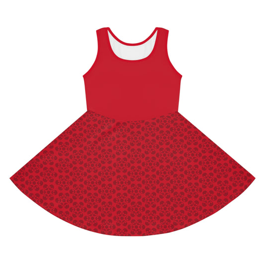 Girls Floral Sleeveless Sundress Cute Summer Dress Kids Fashion Birthday Outfit Playful Floral Pattern Spring Dress Alien Flowers Dark Red