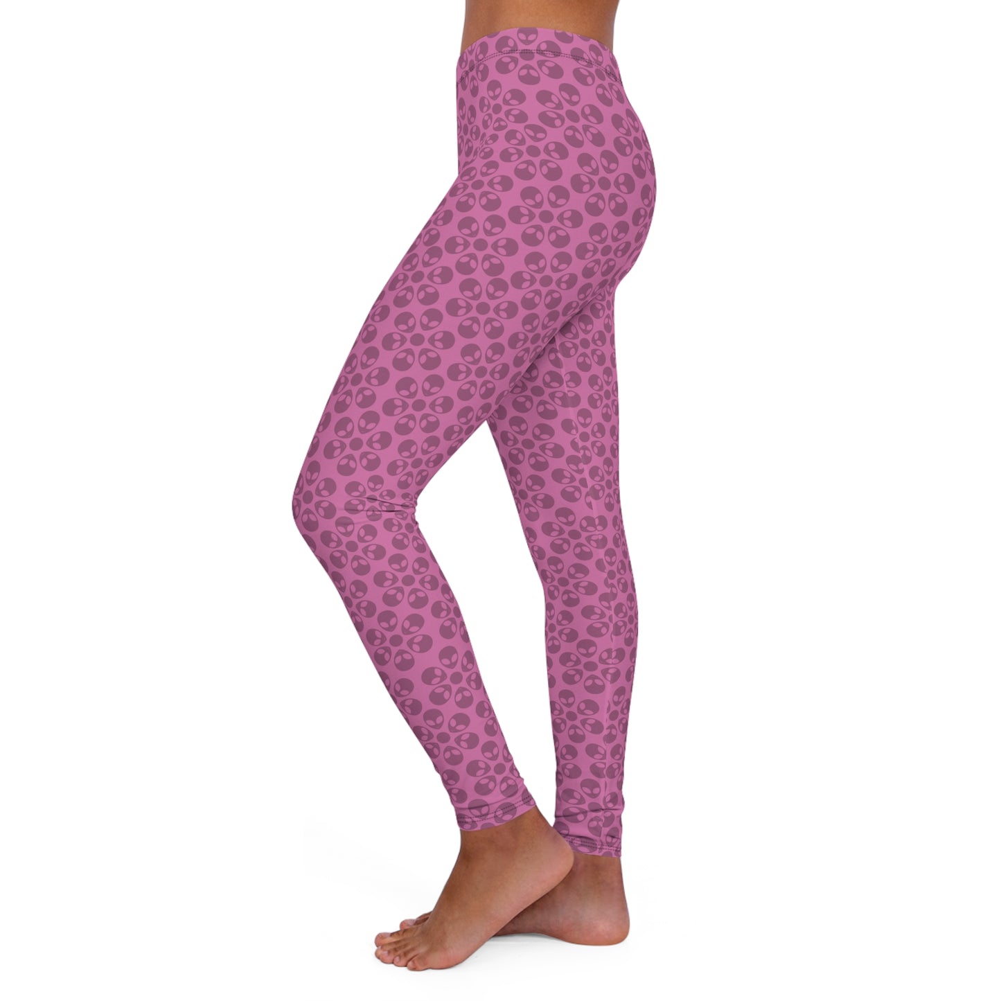 Womens Casual Spandex Leggings  Alien Flowers Light Pink