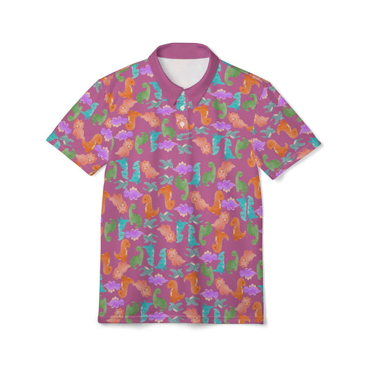Colorful Unisex Polo Shirt Vibrant AOP Tee for Casual Wear Gift for Birthdays Summer Style Soft Fabric Enjoyment Rainbow Dinos Light Pink