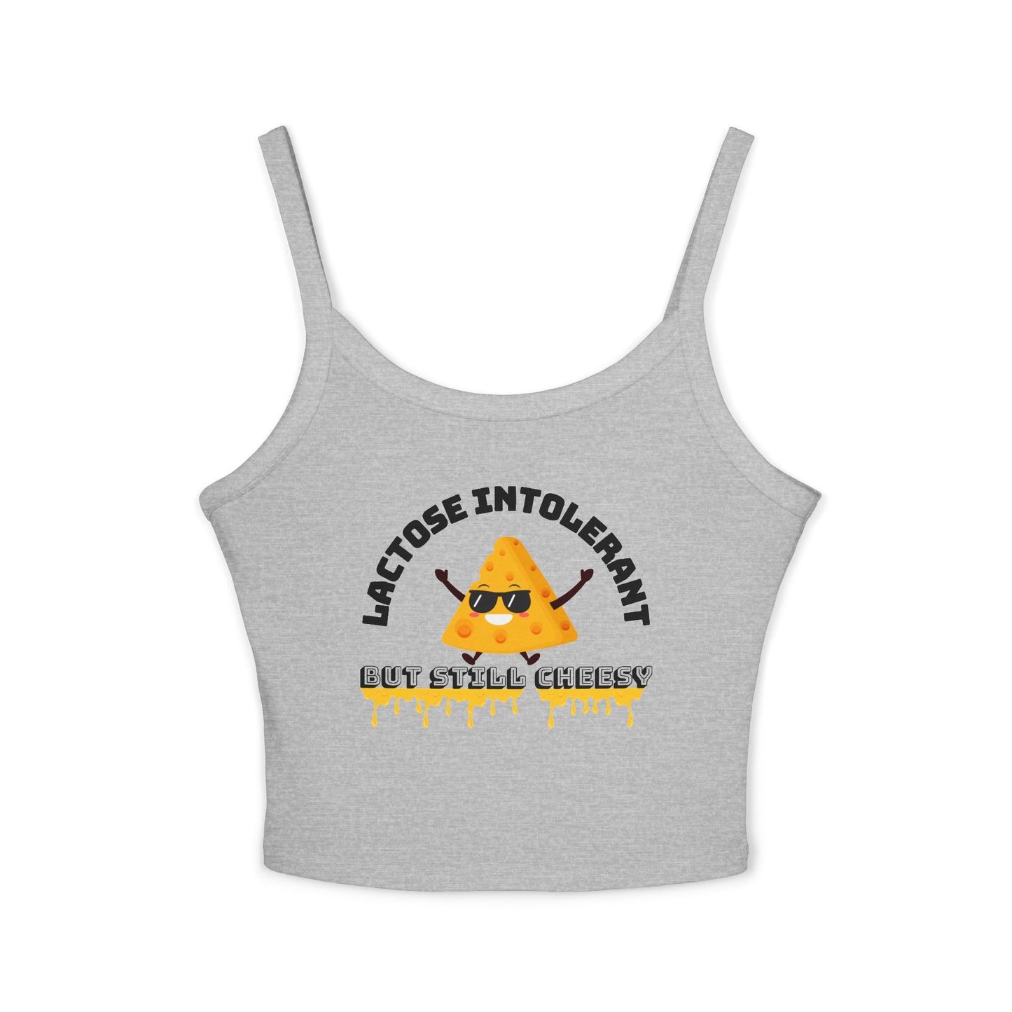 Lactose Intolerant Spaghetti Strap Tank Top, Funny Cheesy Graphic Tee, Women's Summer Wear, Cute Festival Top, Gift for Cheese Lovers