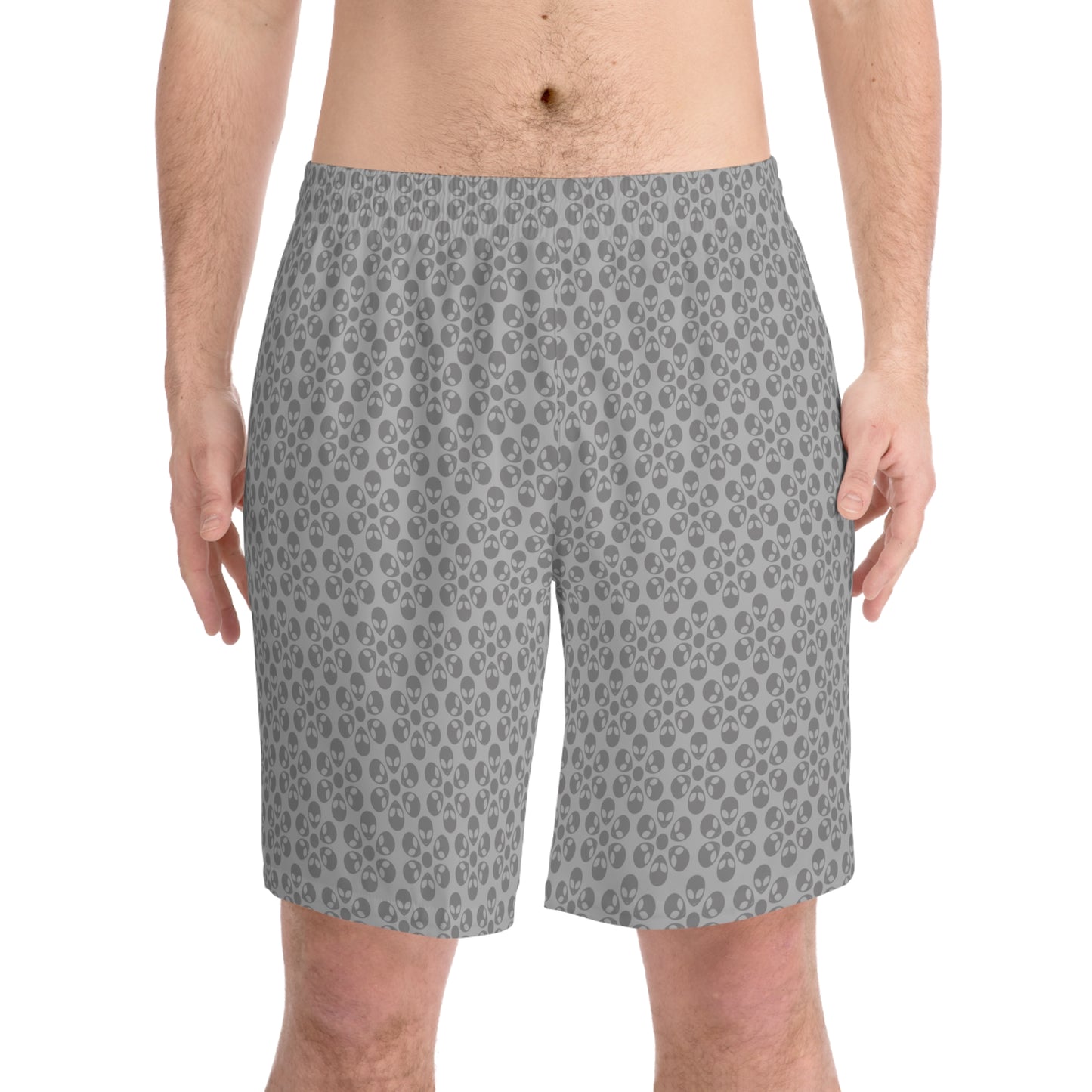 Mens Elastic Beach Shorts  Alien Flowers Light Grey