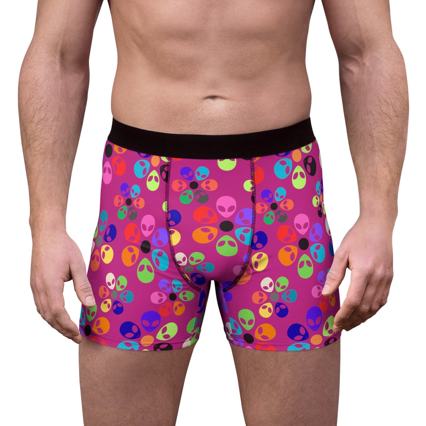 Colorful Alien Print Boxer Briefs for Men  Fun & Comfy Great for Gifting Casual Wear Everyday Essentials and Special Occasions Alien Rainbow Flowers Pink