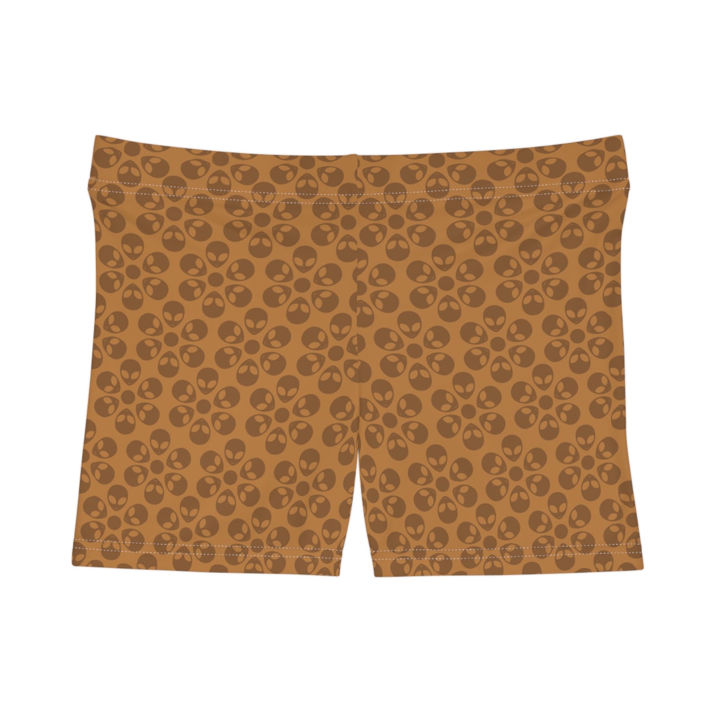 Alien Pattern Womens Shorts for Casual Summer Days Beach Wear Festival Outfit Relaxed Style Alien Flowers Light Brown