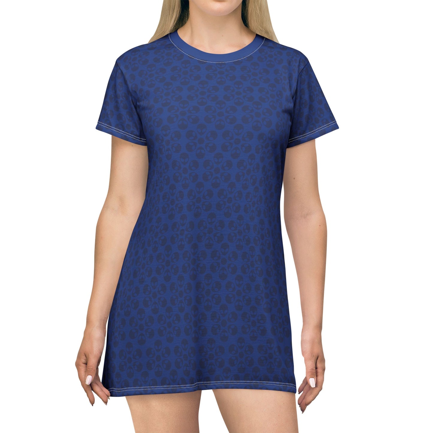 Floral Pattern TShirt Dress Casual Summer Dress Cute Dress for Women Floral Print Dress Trendy Everyday Wear Perfect for Beach Alien Flowers Dark Blue