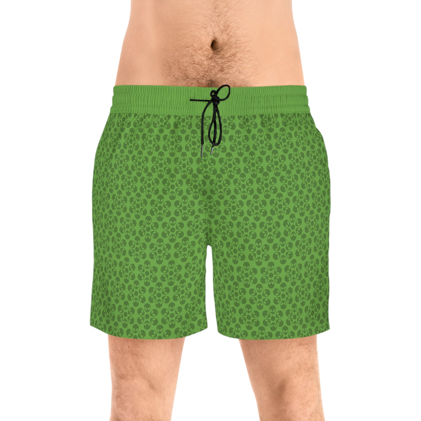 Stylish Mens MidLength Swim Shorts Beachwear Vacation Essentials Poolside Comfort Summer Outfit Trendy Swimwear Alien Flowers Green