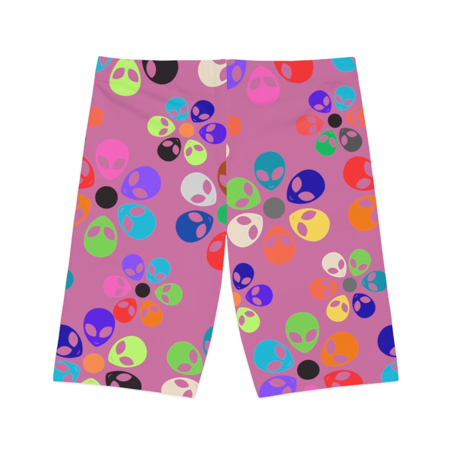 Colorful Alien Flower Womens Bike Shorts | Fun Activewear Summer Exercise Festival Outfit Yoga Fitness Gear Alien Rainbow Flowers Light Pink