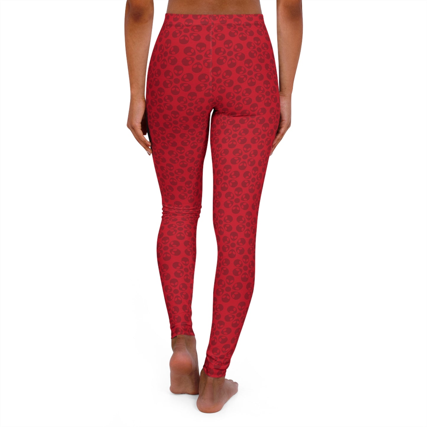 Womens Casual Spandex Leggings  Alien Flowers Dark Red