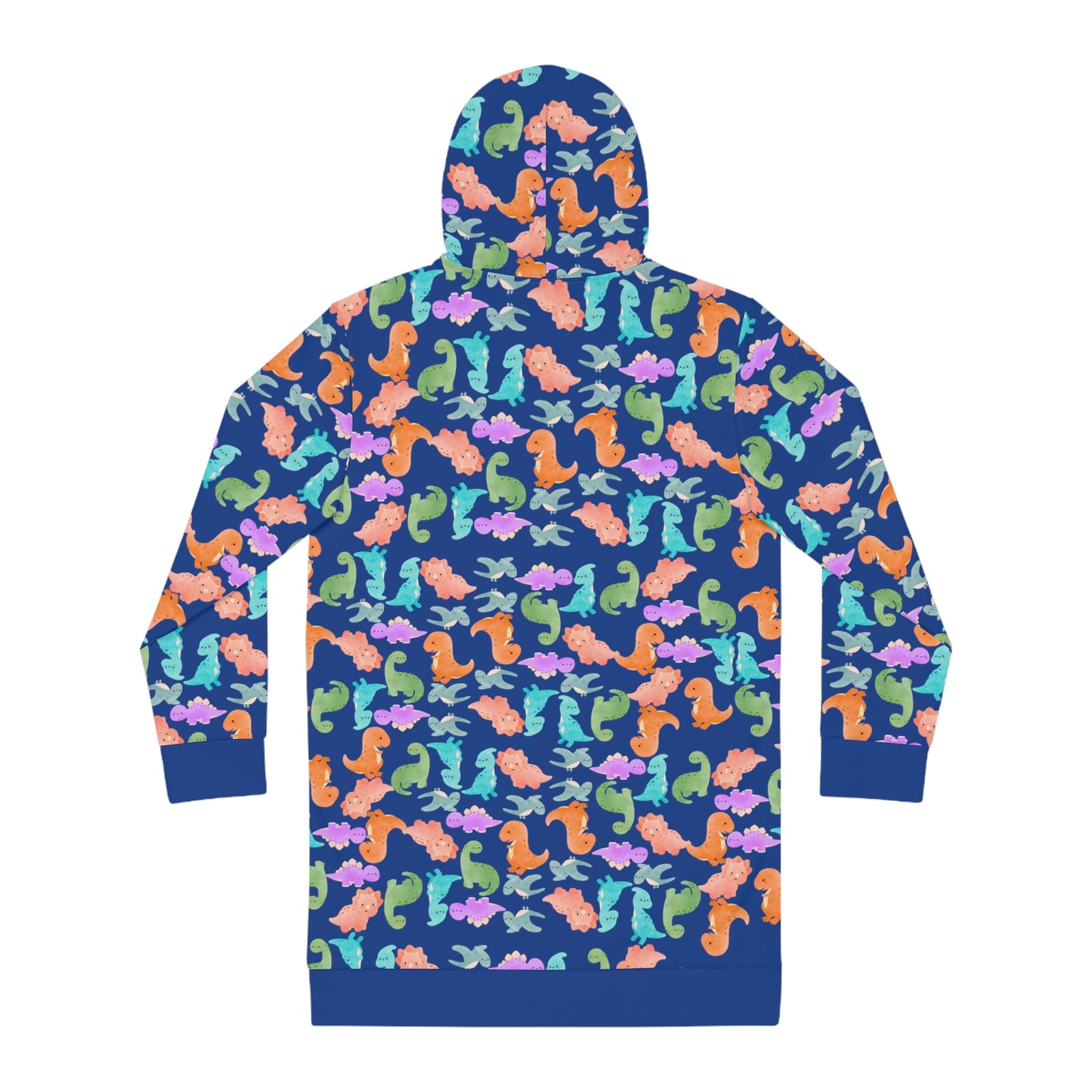 Womens Hoodie Dress Rainbow Dinos Dark Blue