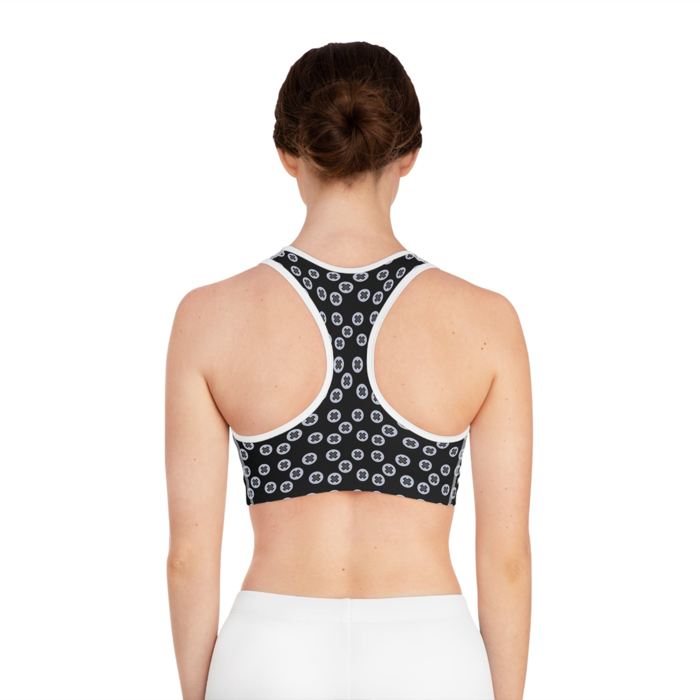 Patterned Sports Bra - Stylish Activewear for Fitness, Gym or Yoga- Screwed - Black