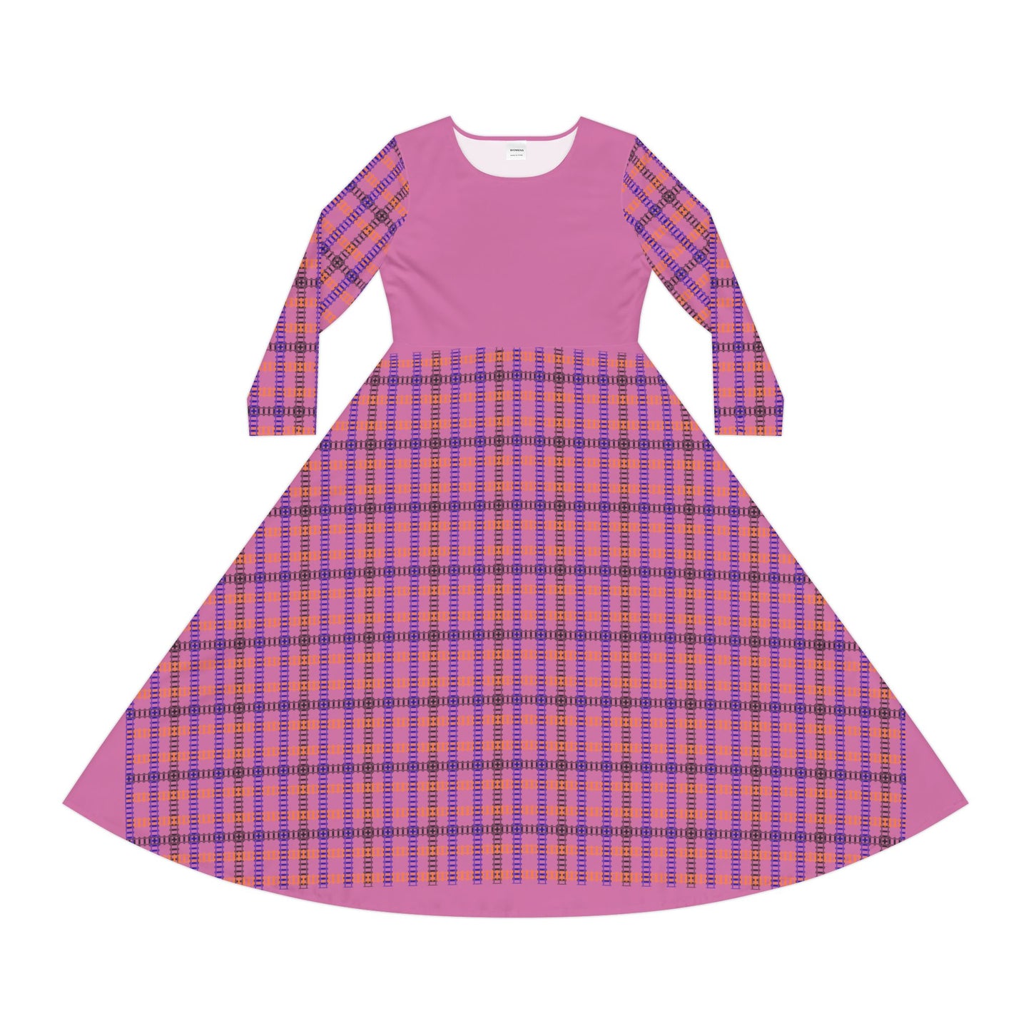 Plaid Long Sleeve Dance Dress for Women Stylish Dancewear Perfect for Performances Dance Recitals and Casual Outfits Train Tracks Light Pink