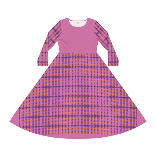 Plaid Long Sleeve Dance Dress for Women Stylish Dancewear Perfect for Performances Dance Recitals and Casual Outfits Train Tracks Light Pink