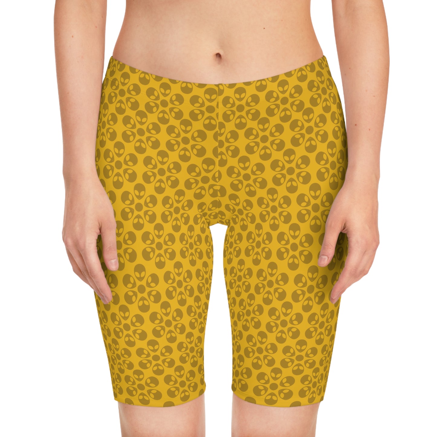 Womens Bike Shorts Alien Flowers Yellow