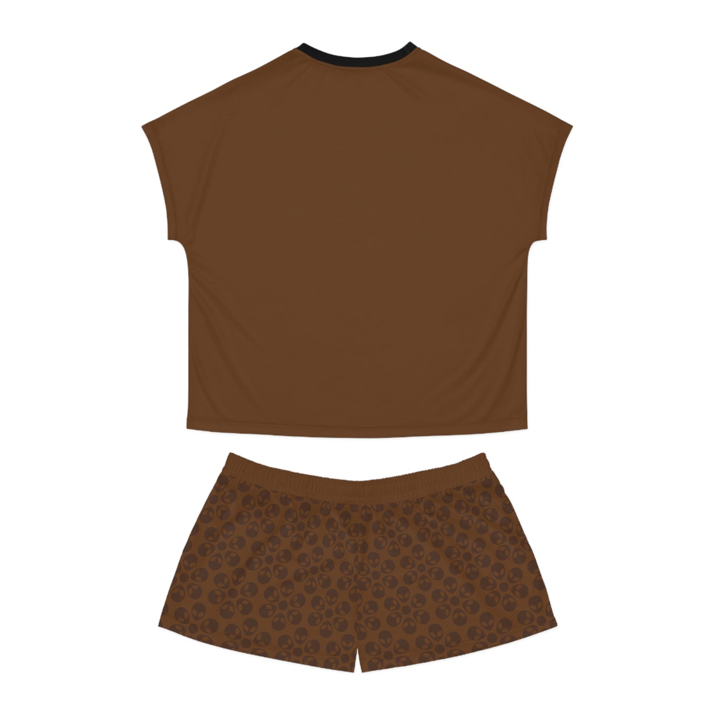 Stylish Womens Pajama Set Cozy Sleepwear AOP Floral Print Perfect for Lounging Gift for Her Summer Nights Relaxation Alien Flowers Brown