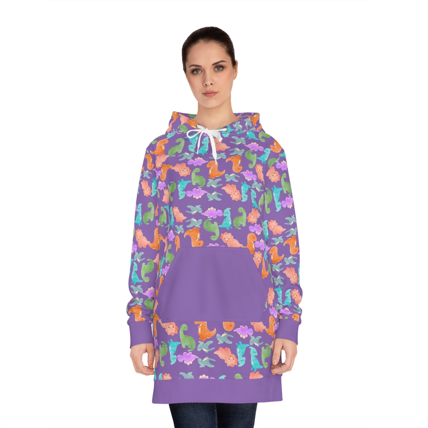 Womens Hoodie Dress Rainbow Dinos Light Purple