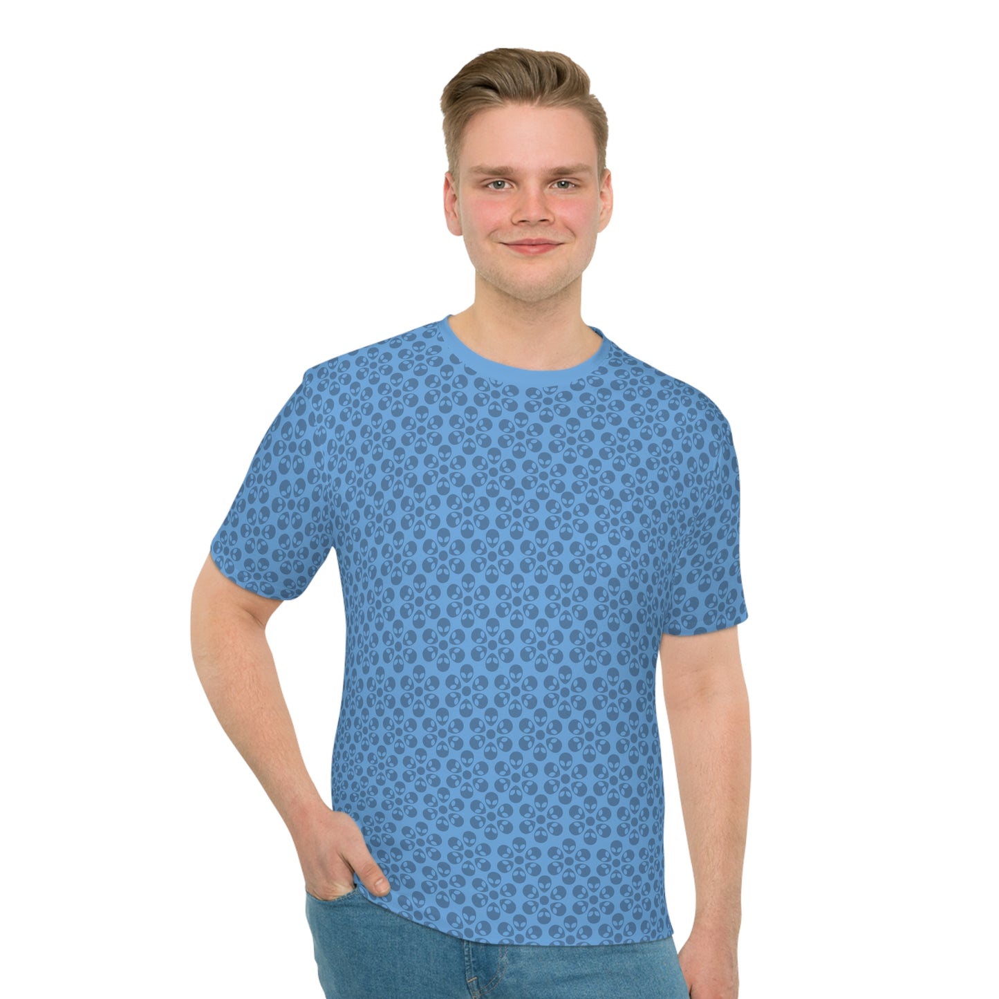 Mens Casual Graphic Tee Stylish Loose Tshirt Gift for Him Summer Fashion Relaxed Fit Wear Alien Flowers Light Blue