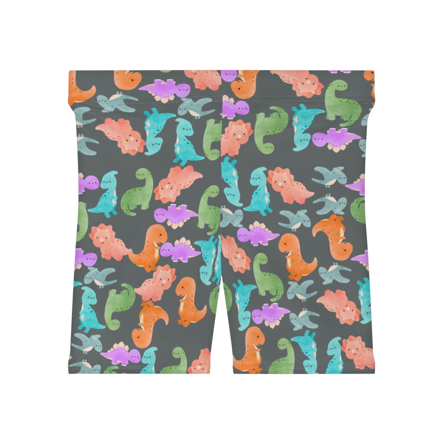 Colorful Dinosaur Womens Biker Shorts  AOP Perfect for Casual Wear workout Summer Birthdays Playdates Unique Gift Rainbow Dinos Dark Grey