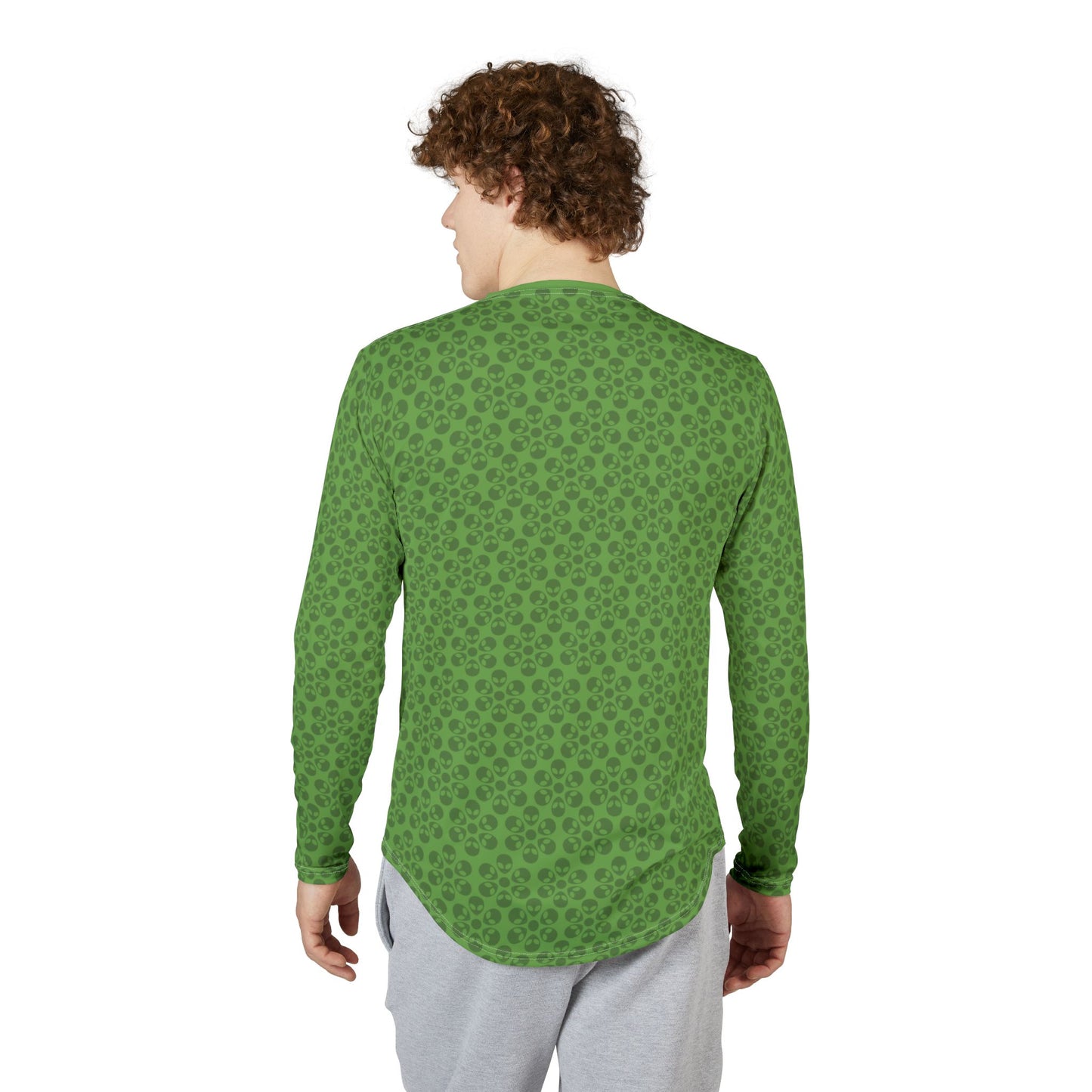 Mens UV Protection Long Sleeve Shirt  Alien Flowers Green