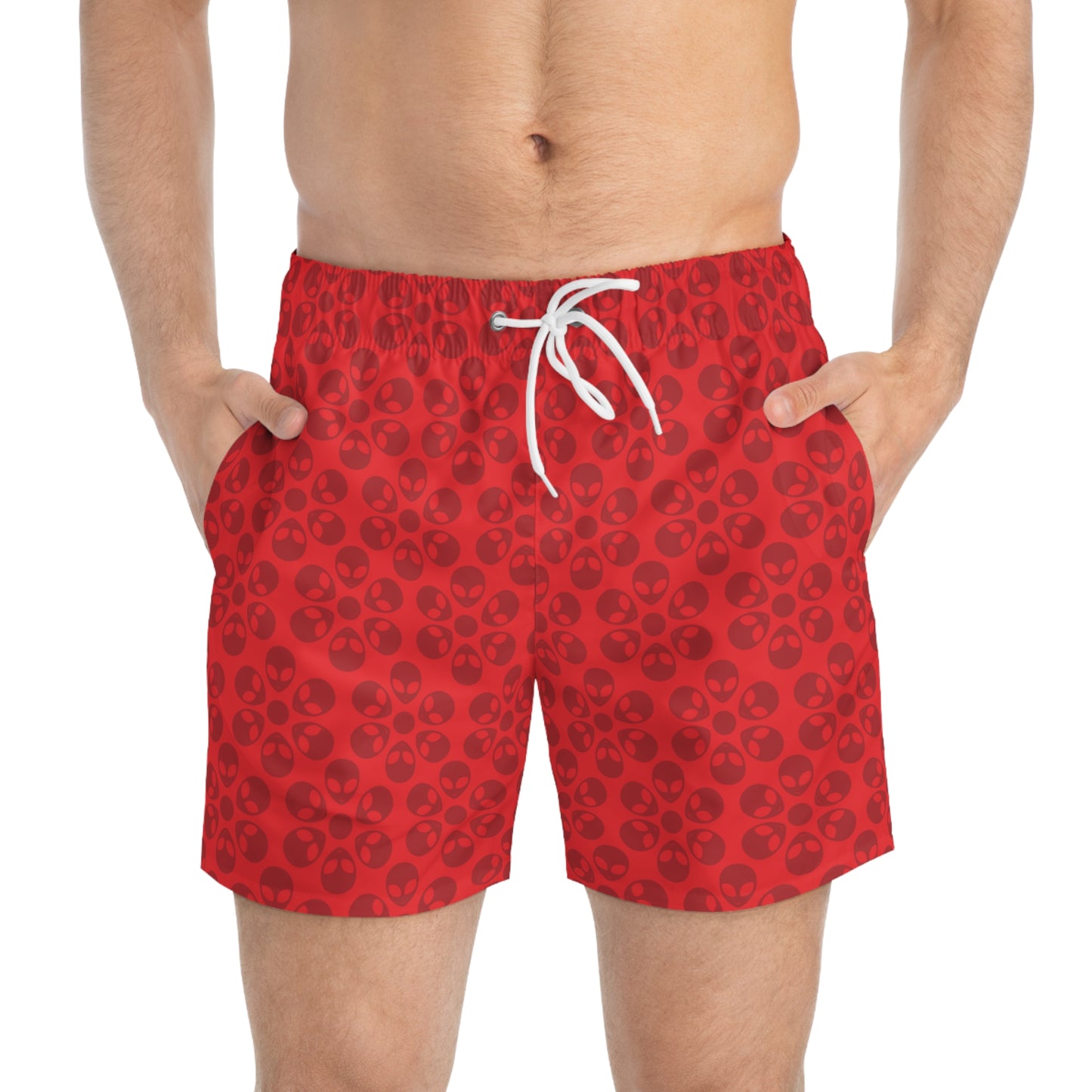 Stylish AOP Swim Trunks for Beach Days Summer Fun Pool Parties Vacation Wear Gift for Him Alien Flowers Red