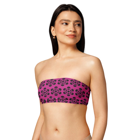 Alien Flowers - Recycled bandeau bikini top - Medium Violet Red.