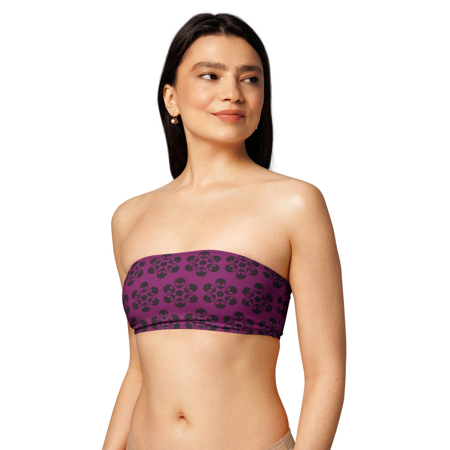 Alien Flowers - Recycled bandeau bikini top - Eggplant.