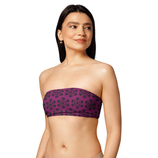 Alien Flowers - Recycled bandeau bikini top - Eggplant.