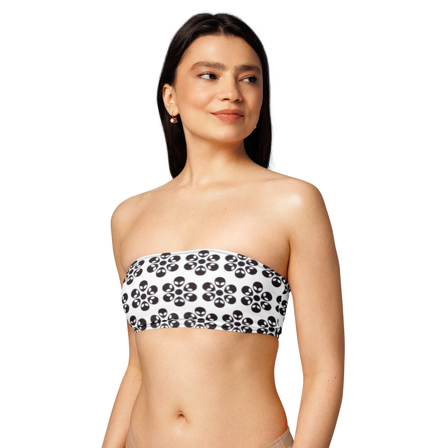 Alien Flowers - Recycled bandeau bikini top - White.