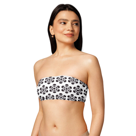 Alien Flowers - Recycled bandeau bikini top - White.