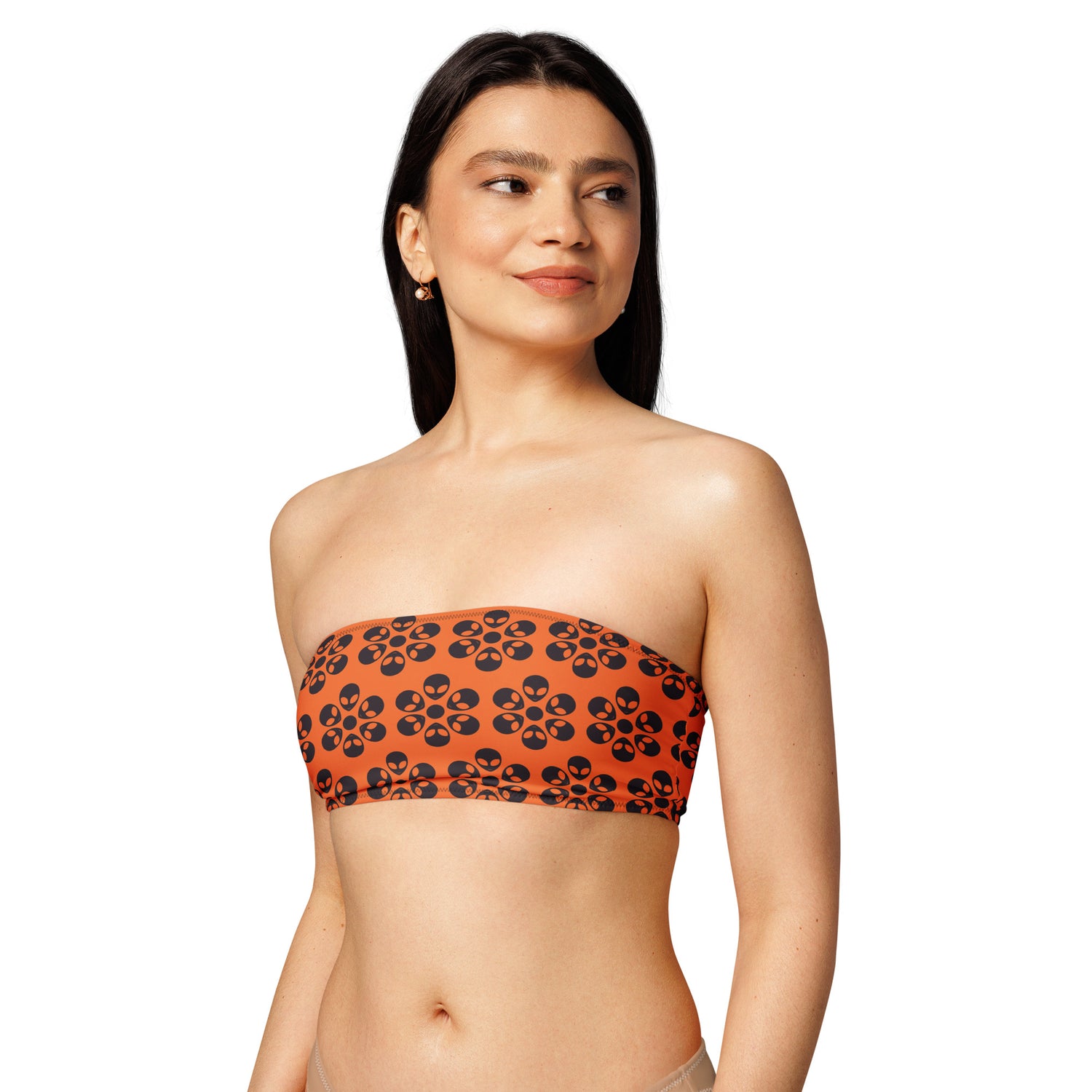 Alien Flowers - Recycled bandeau bikini top - Orange.