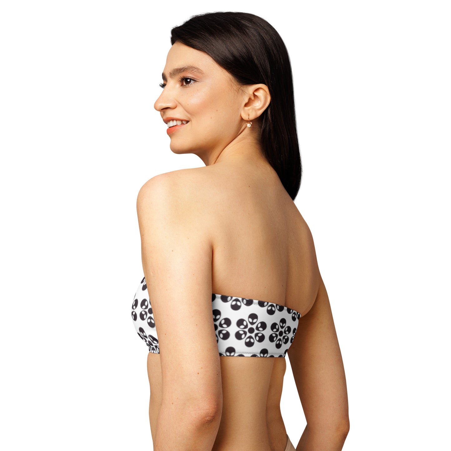 Alien Flowers - Recycled bandeau bikini top - White.