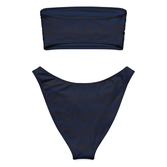 Alien Flowers - Recycled bandeau bikini - Navy.