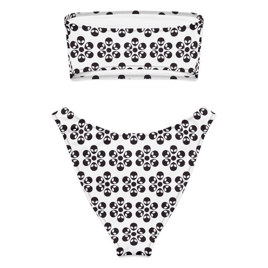 Alien Flowers - Recycled bandeau bikini - White.