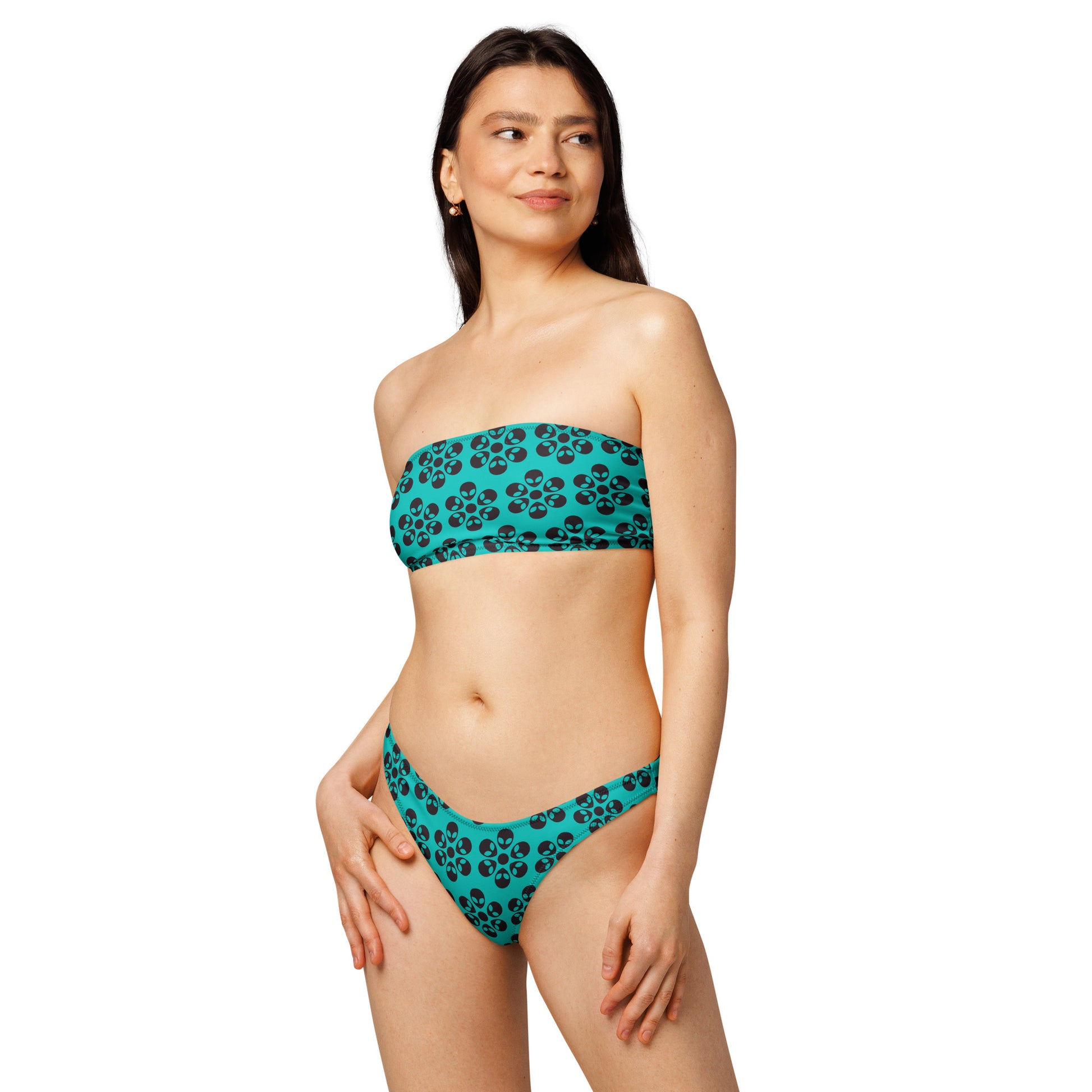 Alien Flowers - Recycled bandeau bikini - Iris Blue.