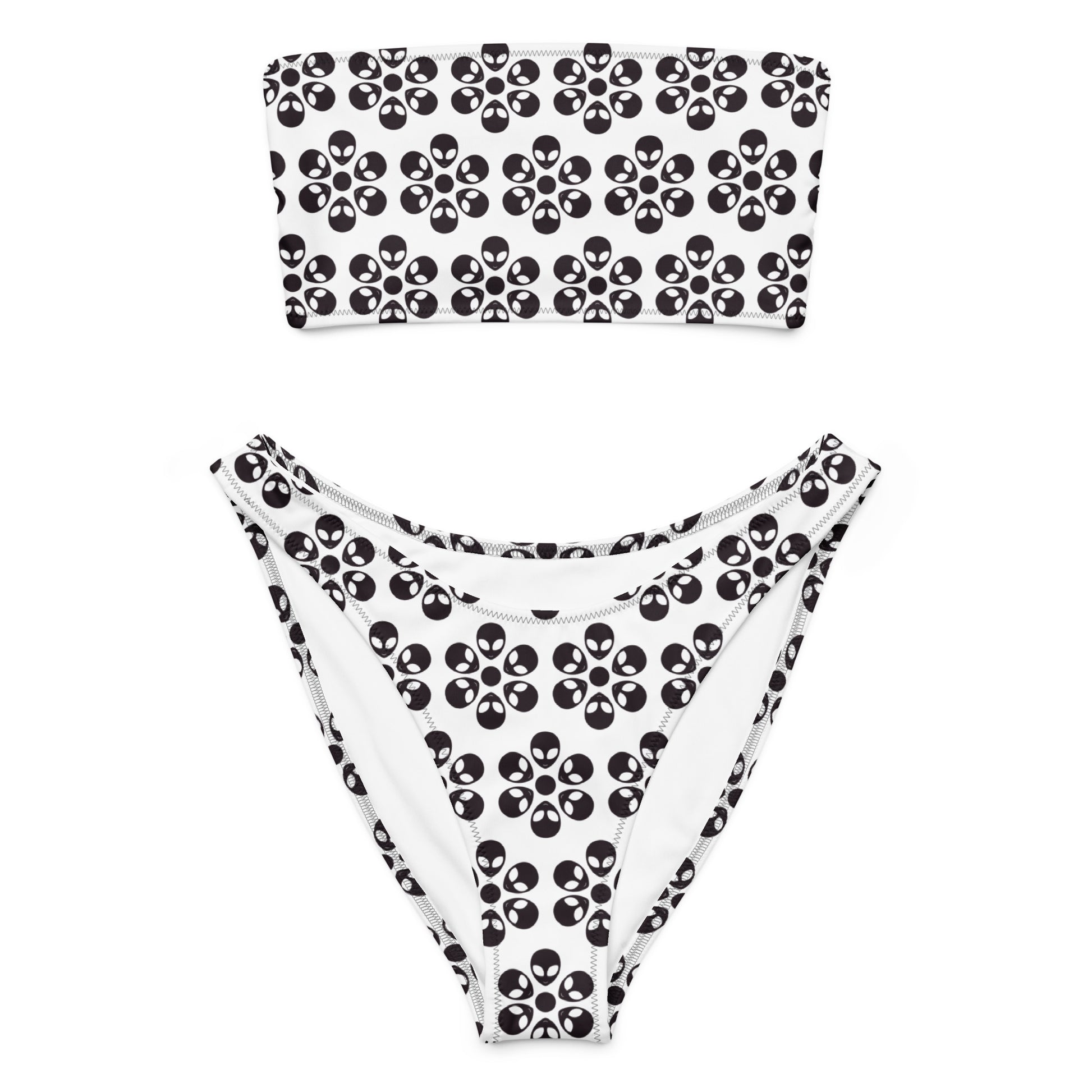 Alien Flowers - Recycled bandeau bikini - White.