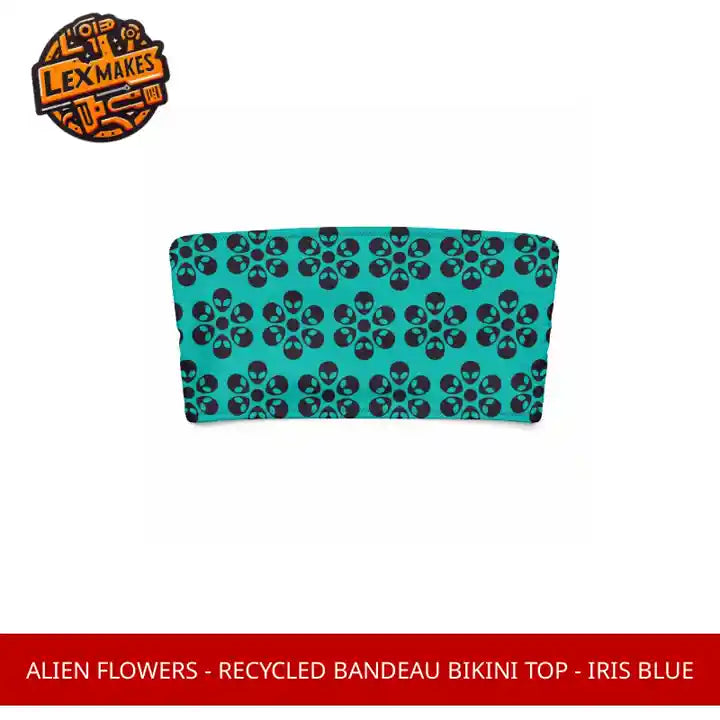 Alien Flowers - Recycled bandeau bikini top - Iris Blue.