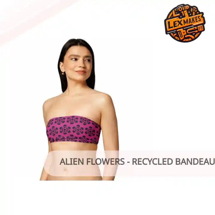 Alien Flowers - Recycled bandeau bikini top - Medium Violet Red.